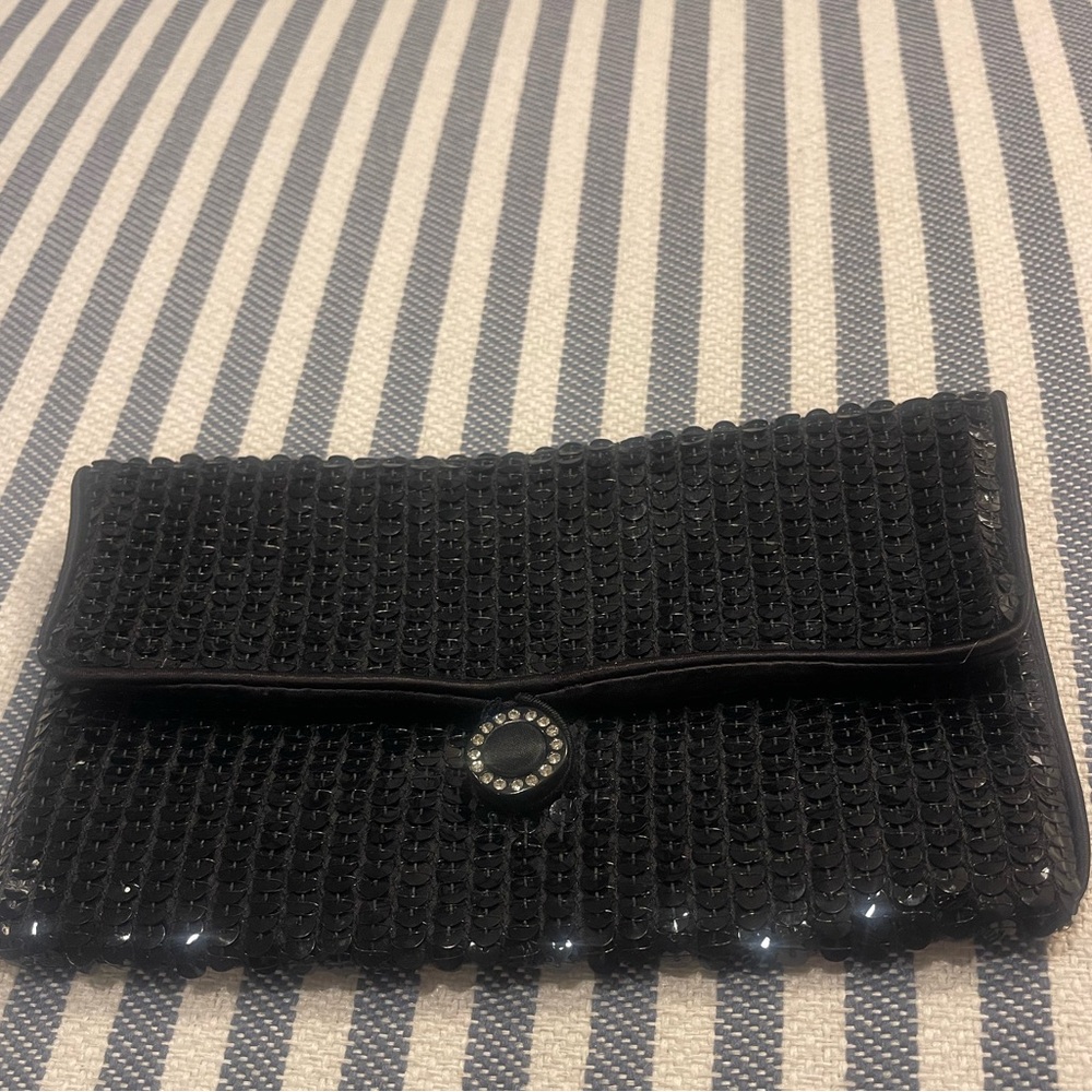 NORELL 80’s Sequin Black Sparkle Evening Clutch